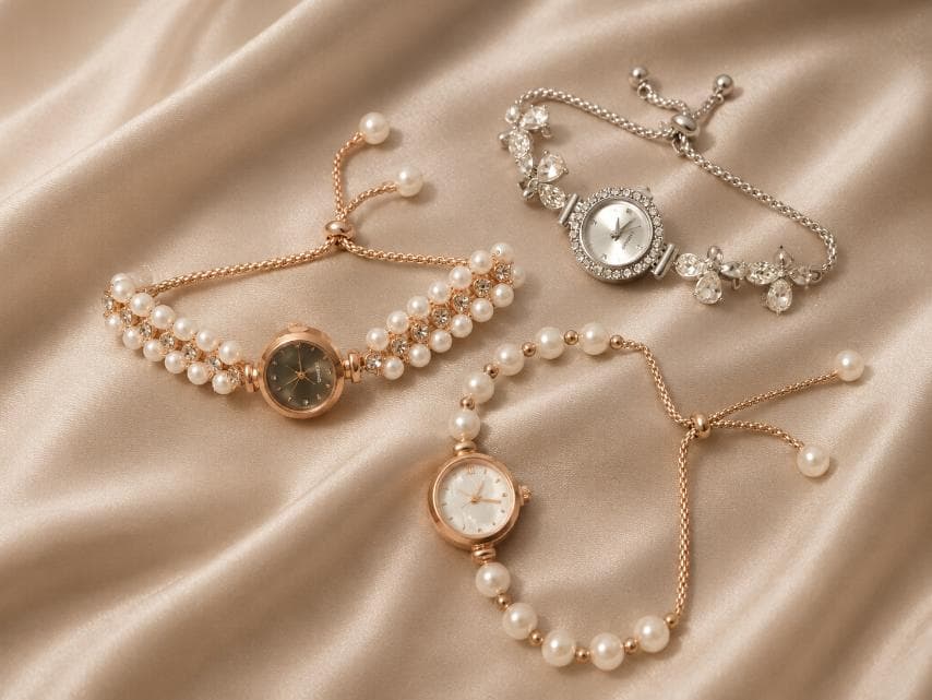 Korean Style Pearl Chain Elegant Adjustable Pull-out Bracelet Watch with Faux Pearls