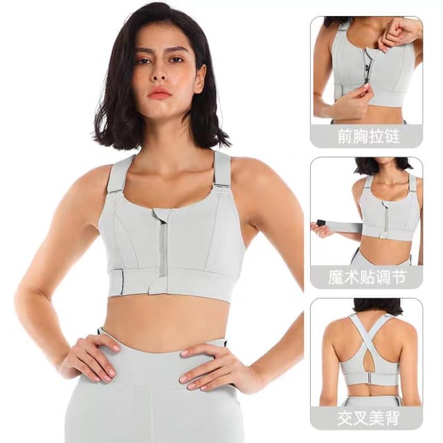 Zip Front Sports Bra Adjustable Straps High Support Medium Impact Zipper Front Hook Running Bra Crisscross Padded