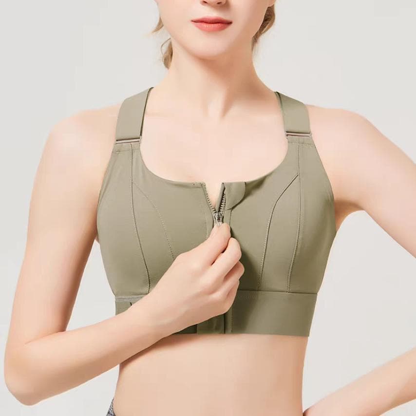 Zip Front Sports Bra Adjustable Straps High Support Medium Impact Zipper Front Hook Running Bra Crisscross Padded 6