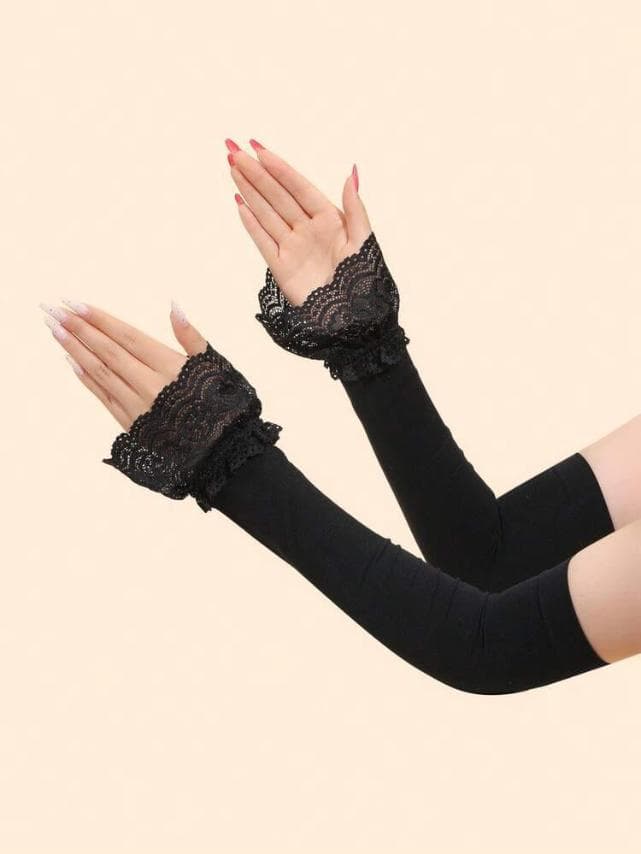 Summer Yarn Arm Sleeve Long Cute Dot Lace Mesh Fingerless Gloves Sun Protection Arm Sleeve Sunscreen Cycling Accessories 2