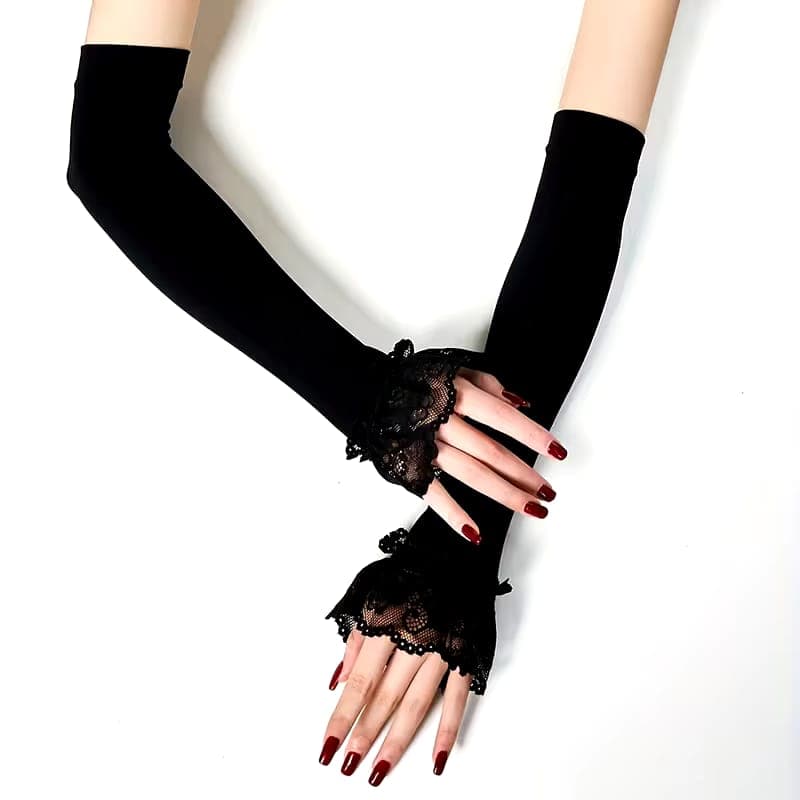 Summer Yarn Arm Sleeve Long Cute Dot Lace Mesh Fingerless Gloves Sun Protection Arm Sleeve Sunscreen Cycling Accessories 5