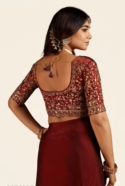 Heavy Zari work Embroidery silk saree party wear and wedding saree with stiched blouse in Red color| Available in Multi color | Trendy Party & Festive Wear | Traditional Ethnic Fashion | Buy Online 4