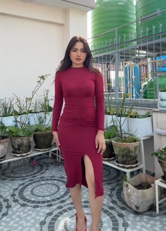 bodycon dress in nepal Look Book One sleeve Color:BLACK/MOCHA